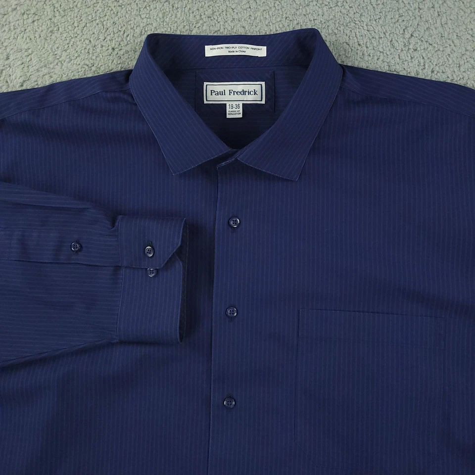 Paul Fredrick Shirt Mens 19-36 Blue Stripe Classic Fit Non Iron Dress Cotton - Image 1 of 4