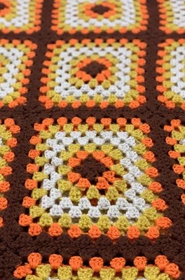 复古手工钩针奶奶方形毯针织阿富汗大号花卉橙色 — 第 1/4 张图片