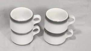 4 Vint Shenango China Restaurant Ware Stacking Coffee Cups w/Gray Airbrushed Rim - Picture 1 of 13