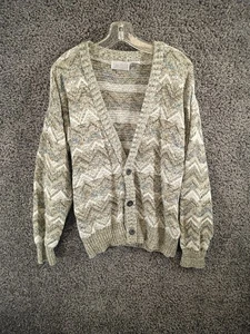 Vintage Method Cardigan Sweater Men's Large Gray Tan Chevron Grandpa Slouchy 90s - Picture 1 of 8
