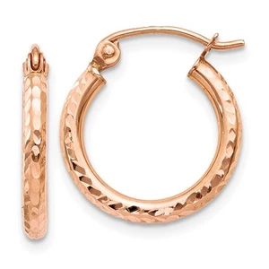 14k Rose Gold Lightweight Diamond-cut Hoop Earrings 0.77gm L-15 mm for Mom - Picture 1 of 4