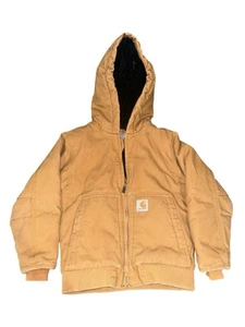 Kids Carhartt Jacket Canvas Brown Lined Youth Size XS (6) Hooded Full Zip - Picture 1 of 6