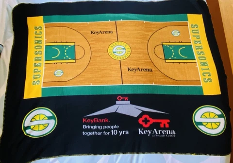 Vintage Seattle Supersonics NBA Basketball Court Fleece Blanket Throw Key Arena Cover