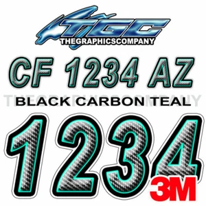 Carbon Teal Boat Registration Numbers Decals Stickers Vinyl Your Numbers - Picture 1 of 6