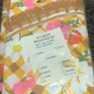Vintage Groovy Floral Bedspread Coverlet Fringe BOHO MOD Full NEW DEADSTOCK USA - Picture 1 of 8