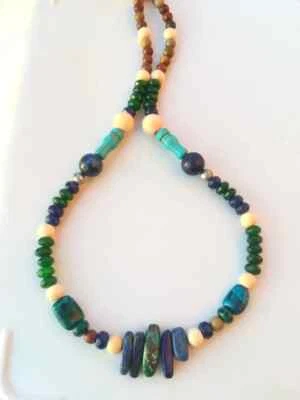 COLLANA NATIVI AMERICANI TURCHESE GIADA AZZURITE LAPISLAZZULI ZAFFIRI E ARGENTO - Immagine 1 di 4