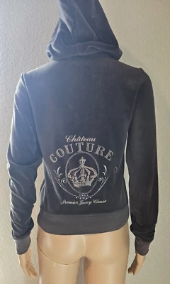 Vtg Y2K Juicy Couture Gray Velour Zip Hoodie TrackJacket SzM Premier Juicy Class - Image 1 of 4
