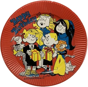 Dennis the Menace Happy Birthday Paper Party Plates 1970's Vintage Set of 4 NOS - Picture 1 of 1