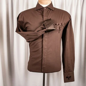 ENGLISH LAUNDRY Brown Embroidered Cotton Blend Men Dress Shirt Size M - Picture 1 of 11