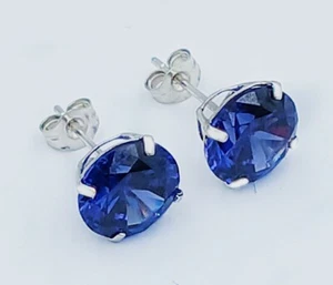 AAA TANZANITE 4.82 Cts STUD EARRINGS 14K WHITE GOLD - Brand New - Made in USA - Picture 1 of 7