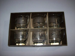 Juego de 6 vasos esmerilados vintage Mid Century LIBBY hoja de plata, NUEVO - Imagen 1 de 8