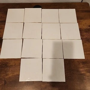 Vtg Lot 14 H & R Johnson Ceramic Tiles - White w/Marbled Peach Vein 4 1/4" NOS - Picture 1 of 11