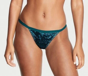 Victoria's Secret Leopard Turquoise Crushed Velvet Velour V-String Panty XL - Picture 1 of 5