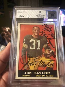 1961 topps jim taylor near mint 8 beckett auto 10 