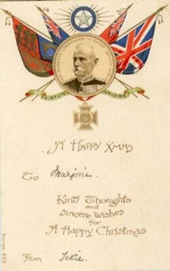 EARLY UNDIVIDED BACK PRINTED MILITARY PATRIOTIC XMAS POSTCARD OF LORD ROBERTS - Picture 1 of 2