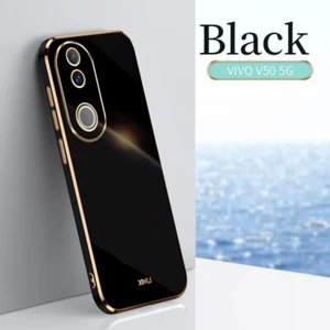 Funda trasera de goma suave con marco chapado en color caramelo de lujo para ViVO V50 5G - Imagen 1 de 13