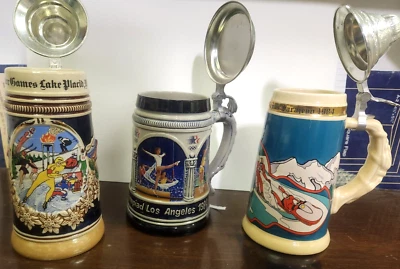3 Vintage Olympics Beer Steins 1980 Rare Maders and 1984 Sarajevo & 1984 LA Summ - Image 1 of 4