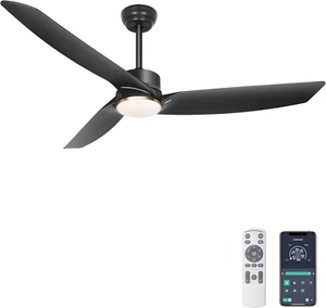 56 Inch Black Ceiling Fan with Lights, Modern 3 Blade Fan with Remote/App Contro - Picture 1 of 7