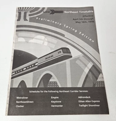 1998 Amtrak Northeast Timetable National Passenger Rail Corp Schedule Booklet - Image 1 of 2