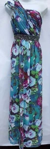 Occassion, Formal, Prom Dress SIZE 12 MAXI SIDE STRAP CHIFFON LINED FLORAL - Picture 1 of 12
