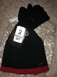 NEW Nike Boy's Knit 2-Piece Hat and Gloves Set - Size Youth 4-7 - NWT Black Red - Picture 1 of 3