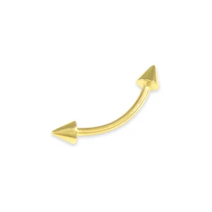14K Gelbgold Spitze gebogene Langhantel Augenbrauen Ring 16g - Kegelstab Auge Ohr Körper - Bild 1 von 1