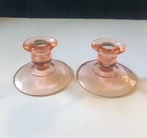 Vintage Pink Depression Glass Candle Stick Holder Set 2 3/8" x 4" - Picture 1 of 3