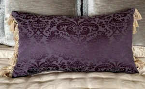 ❇️ NEW Stunning Aubergine Long Oblong FEATURE Cushion covers Tassel fringe ends - Bild 1 von 7