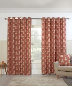 Sundour Esher Floral Fern Leaf Eyelet Fully Lined Curtains Pair Terracotta - Picture 1 of 34