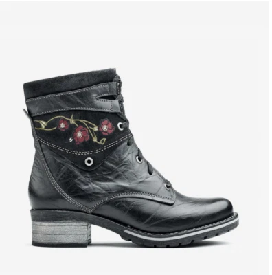 NEW Dromedaris Kara Floral Embroidery Black Leather Boot-Size 40 (10-10.5) - Image 1 of 4