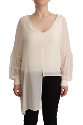PATRIZIA PEPE Blouse Off White Silk Long Sleeves Deep Vneck Top IT44/US10/L $320 - Image 1 of 4