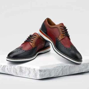 New Oxford Leather Two Tone Black BURGANDY Wingtip Brogue Dress Shoes For Men 11 - Picture 1 of 4