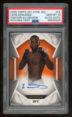 2020 Topps UFC Striking Signatures Leon Edwards Orange Auto /50 #STS-LE PSA 10 - Image 1 of 2