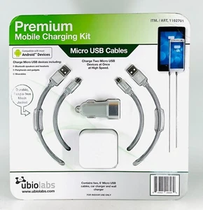 Ubio Labs 2-Pack 6ft Micro USB Cable & Wall/Car Charger For Samsung, Nokia, Moto - Picture 1 of 2