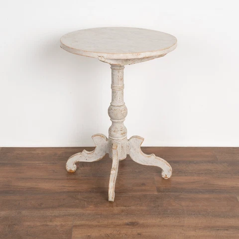 Antique Gustavian Small Round White Painted Pedestal Side Table, Sweden circa 18 Cover