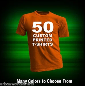 100 CUSTOM SCREEN PRINTED T-SHIRTS / 2 COLORS ON 2 SIDES - Picture 1 of 3