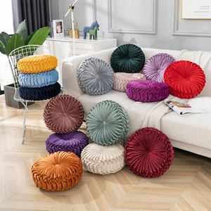 Cojín redondo plisado de terciopelo sofá sofá almohada de calabaza asiento decoración del hogar - Imagen 1 de 14