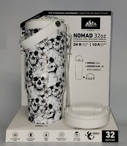 Hydrapeak Totenkopf Tasse weiß schwarz neu Nomad 32 Unzen Becher Klappdeckel mit Griff - Bild 1 von 2