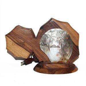 Lampe Tahiti tortue coquillage - socle bois