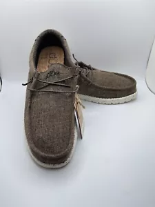 Zapatillas Hey Dude Wally Eco Lino Marrón Oscuro Para Hombre Talla EE. UU. 13 NUEVAS - Imagen 1 de 4