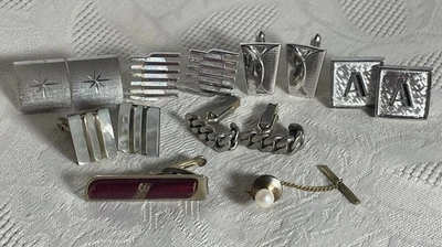 Lote de 4, 2 eslabones sin marcar y 2 clips de corbata firmados de gemelos Swank vintage Foto 1 de 4