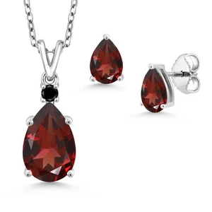 4.78 Ct Pear Shape Garnet 925 Sterling Silver Pendant with Chain Earrings Set - Picture 1 of 3