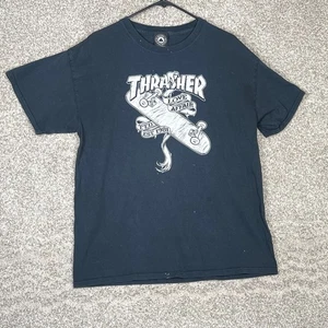 Thrasher T-Shirt Uomo Grande Nera Stampa Grafica Skateboard Manica Corta - Foto 1 di 9