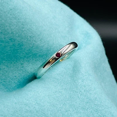 Tiffany and Co Stacking Band Ring Ruby Silver Elsa Peretti US5 / EU49 - image 1 of 4