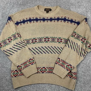 Eddie Bauer Sweater Mens XL Linen Blend Vintage 90s Aztec Geometric Pullover Y2K - Picture 1 of 8