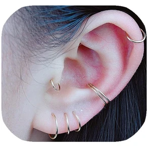 8mm Small Gold Huggie Hoop Earrings for , Tiny Thin 14K Yellow Gold Filled Mi... - Picture 1 of 7