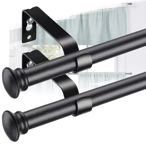 28-50 Inch Heavy Duty Black Curtain Rod Set - 2 Pack Cafe Rods With Brackets ... - Picture 1 of 8