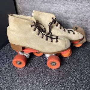 Vintage Riedell Sure Grip Schlittschuhe Herren Größe 6 M Damengröße 7,5 braun Wildleder - Bild 1 von 5