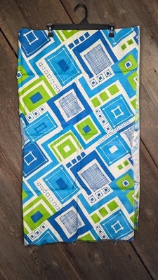 2 Yards Vintage Large Geometric Print Fabric, White/Blue/Green - Image 1 of 4