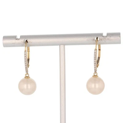 Cultured Pearl with Diamond Accents Dangle/Drop Pair Earrings 14k Yellow Gold - Image 1 of 4